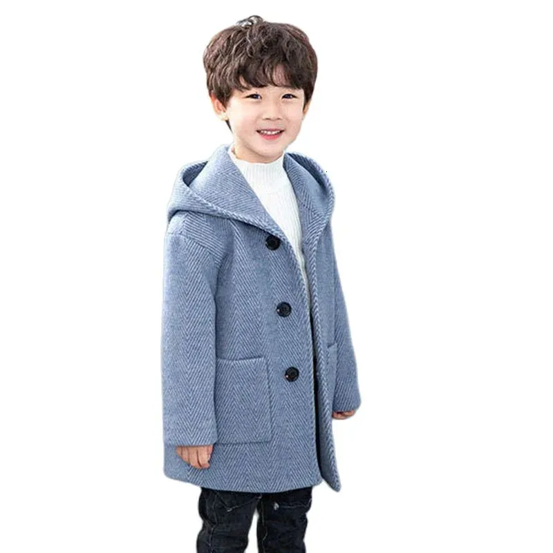 Coat Winter Woolen Jacket For Boy Korean Version Fashion Thickening Handsome Mid-Length Keep Warm Casual Children's Clothing 231017