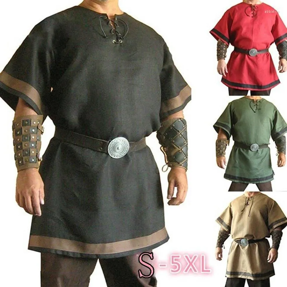 Męskie koszulki Mężczyźni Cosplay Medieval Vintage Renesans Viking Warrior Knight Kostium Nordic Army Pirate Tunika Topss250p