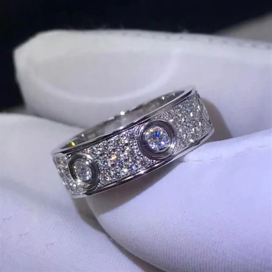Full Diamond S925 Sterling Silver Love Ring Men And Women Rose Gold Rings For Lovers Couple Jewelry gift US Size 5-11248Y
