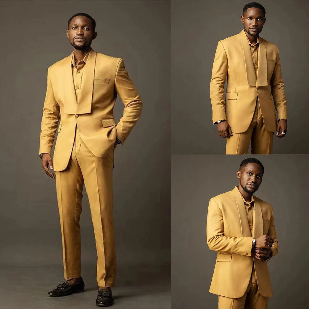 Trajes De Hombre Amarillos De Moda, Esmoquin Para Novio De Boda