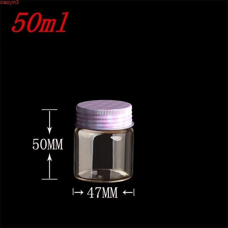 47*50*34mm 50ml Glass Bottles Aluminium Screw Cap Silicone Stopper Sealing up Empty Jars Containers 12pcshigh qualtity Abqjf Aqddn