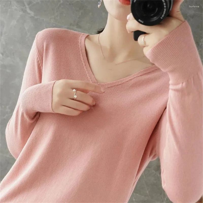 Women's Sweaters 2023 Korean Fashion Knitwears Warm Long Sleeve V-neck Knit Pullovers Slim Fit Bottoming Shirt Jumper Autumn Winter Women