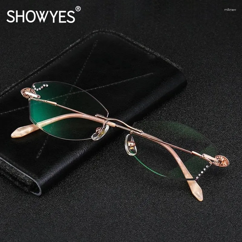 Zonnebril Designer Brillen Frames Vrouw Bijziendheid Anti Blauw Filter Optische Bril Randloze Lichtgewicht Diamant Decoratieve Brillen