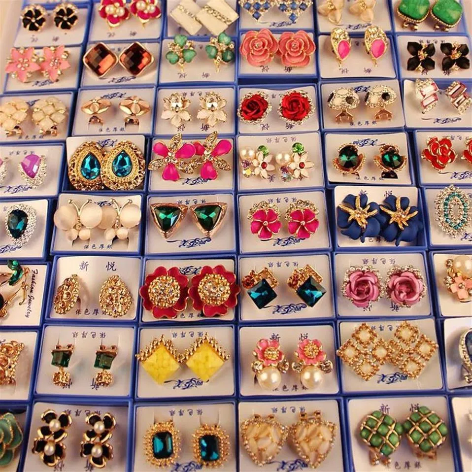 Random mix style 30Pairs lot With Box Gold Gem Fashion Earrings whole earrings New fashion jewelry top quality HJ0023185