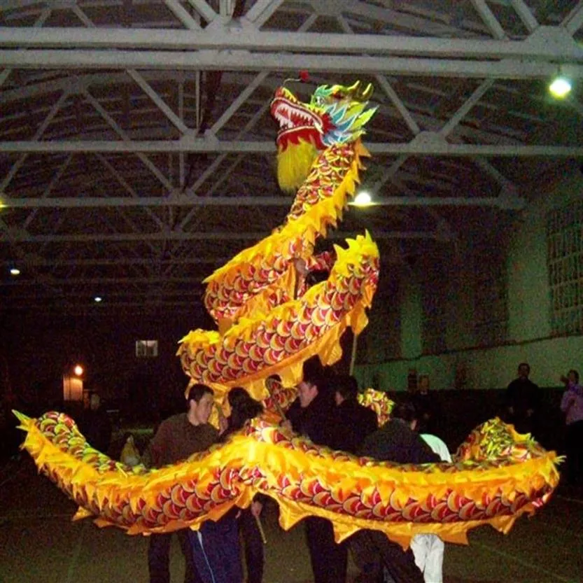 18M10 البالغين 9 البالغين المشتركين التميمة زي الحرير الصيني التقليدية الثقافة التنين Dragon Dance Folk Protival Props337m