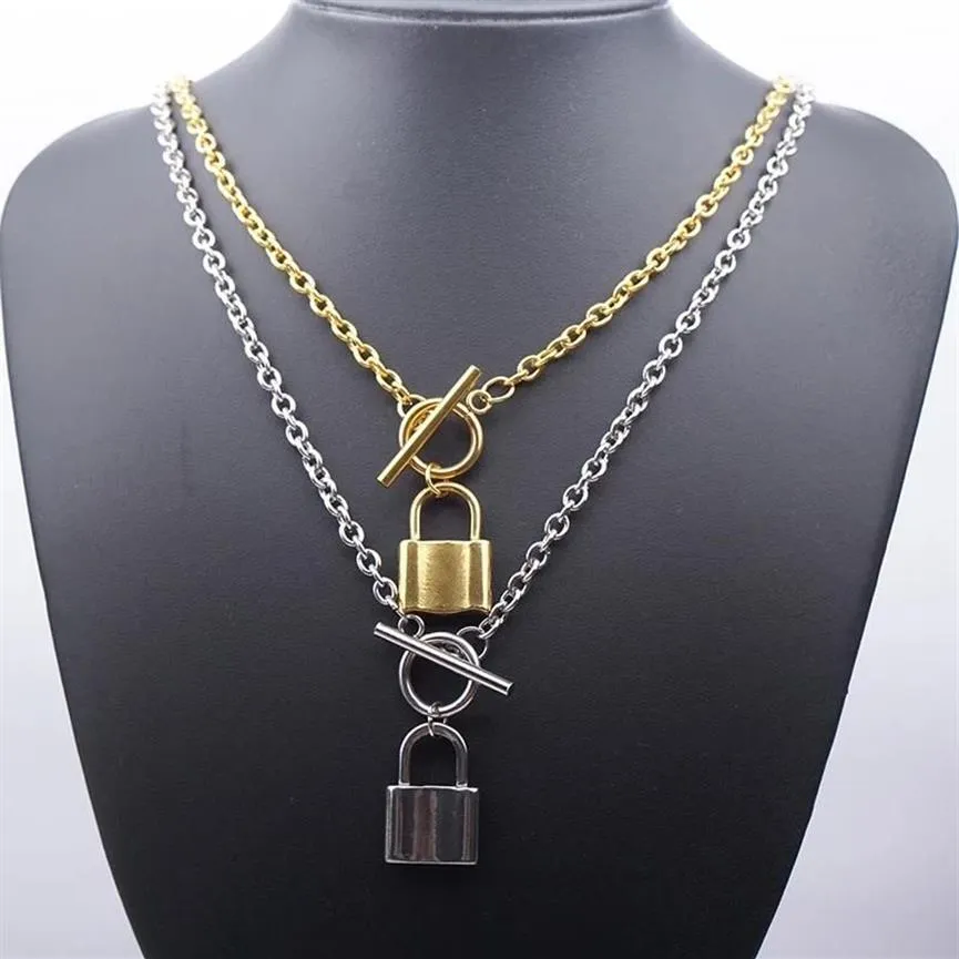 Collier avec cadenas en acier inoxydable 100% pour femmes, couleur or argent, chaîne en métal, ras du cou, collier d'amitié, pendentif, colliers205w