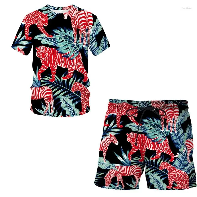 Survêtements pour hommes 2023 Summer Cartoon Tiger 3D Imprimer Hommes / Femmes Shorts T-shirt Costume Ensembles Vêtements Swim Mâle Hommes