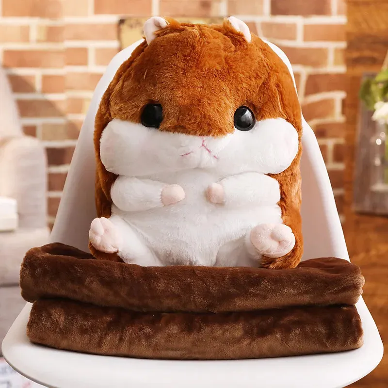 Peluş Bebekler 40cm Coloful Dolgulu Hamster Hayvan 3 Battaniye ile 1 Yastık Kawaii Peluş Fare Oyuncak Çocuklar İçin Karikatür Hediyesi 231016