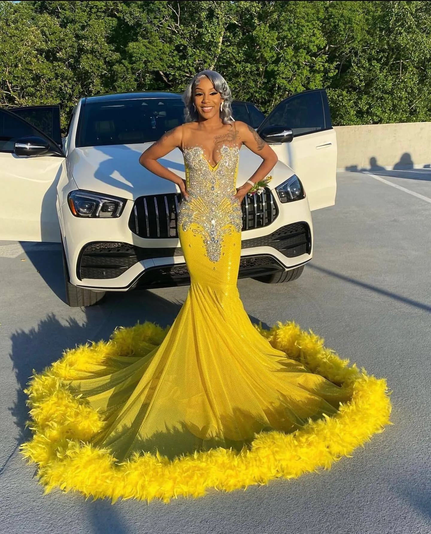 Yellow Long Prom Dresses 2024 Diamond Crystal Black Girls Pink Sequined Gala Gown Girl Birthday Outfit