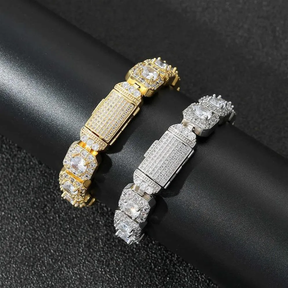 13mm CZ Baguette Armband Design för män Kvinnor Luxur Rapper Armband med 18K Gold Rhodium Plating Jewelries331i