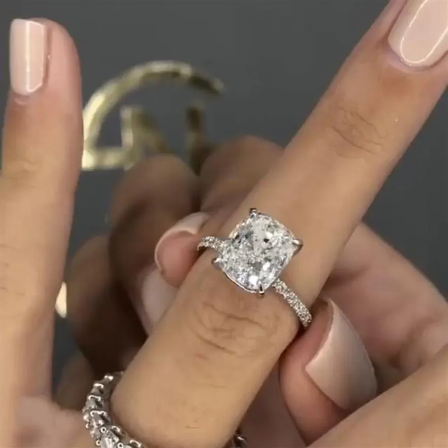 Luxo 925 prata esterlina 4ct simulado diamante casamento noivado cocktail feminino topázio branco banda anéis definir jóias finas228u