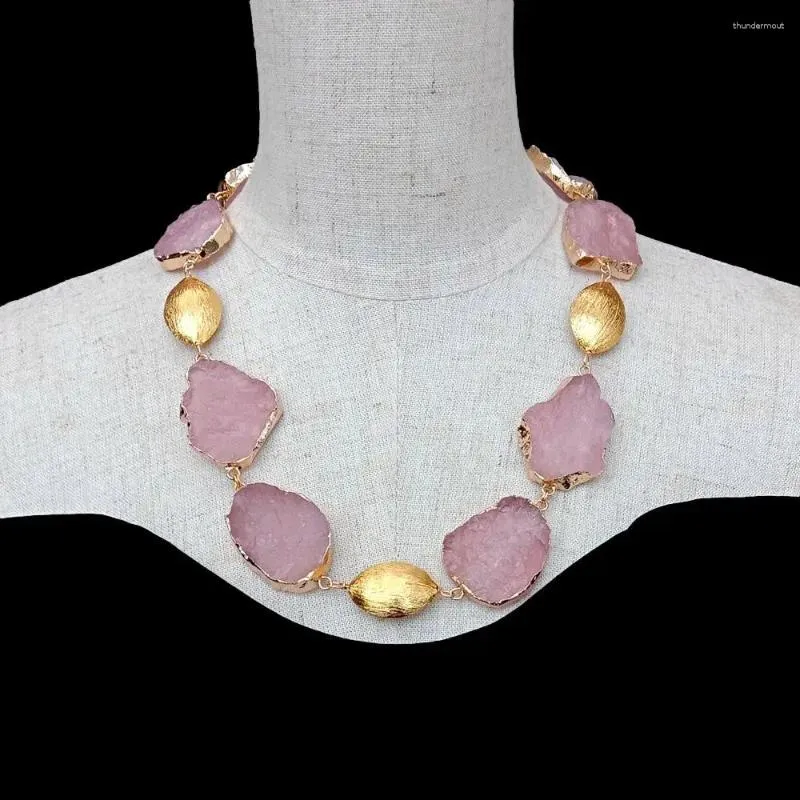 Подвески YYGEM 29x32 мм из натурального розового кварца, грубое ожерелье, драгоценный камень, позолоченное, 19x26 мм, матовое необработанное ожерелье