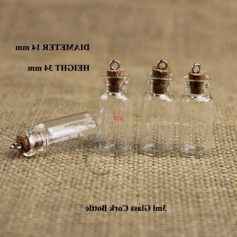 100pcs / lot 3 ml flacon en verre bouteille en liège 1 / 10 oz petit pot d'affichage souhaitant verrerie vintage clair conteneur rechargeable vide bonne qualité Hwwsa