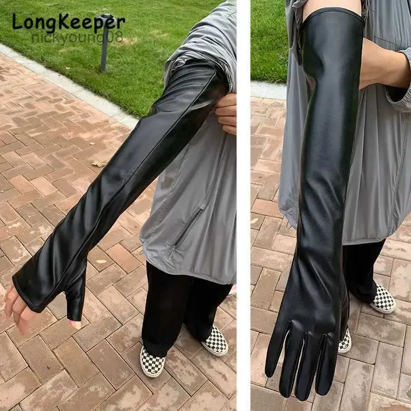 Gants sans doigts Long Keeper 2023 Nouvelles femmes noires Sexy Stretch Pu Cuir Skinny Long Écran Tactile Gants Hip Hop Gants de Danse Mitaines CosplayL231017