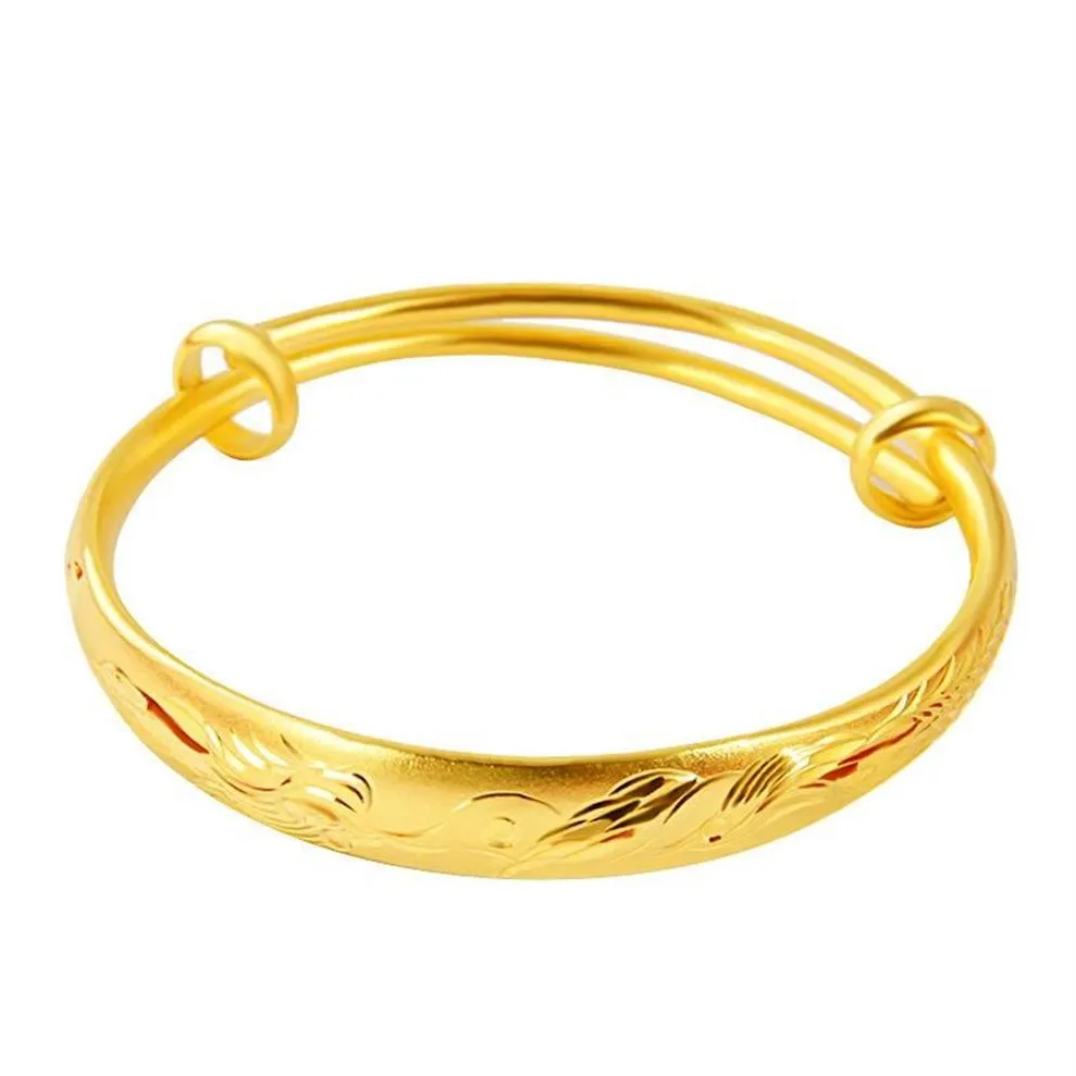 Estilo chinês senhoras vintage requintado padrão moda banhado a ouro tamanho ajustável pulseira jóias bangle206z