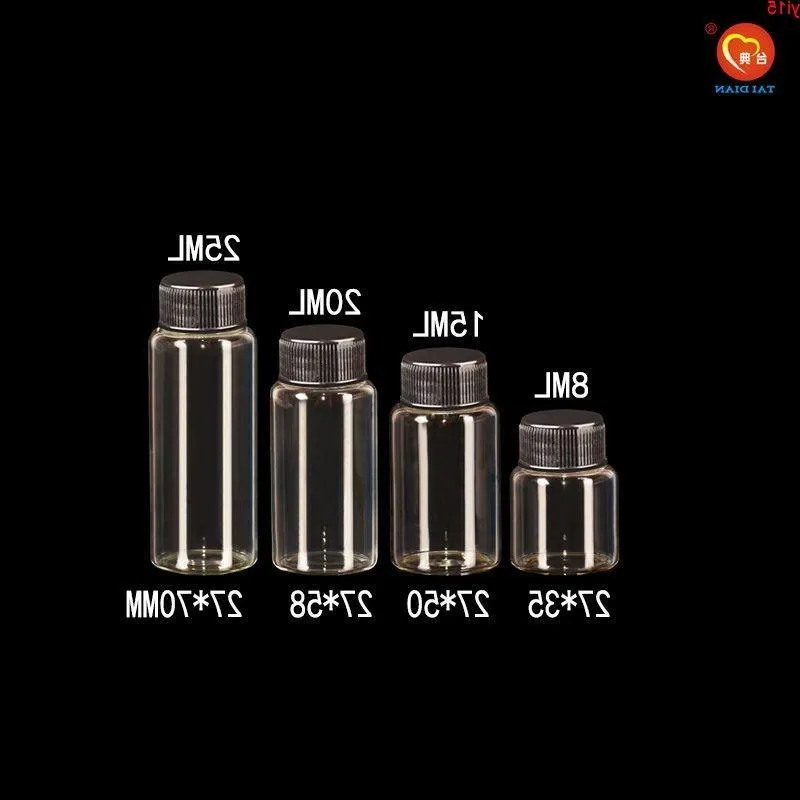 8ml 15ml 20ml 25ml Glass Bottles With Plastic Cap Black Screw Decorate Vials Jars 50pcs good qty Mqwrx