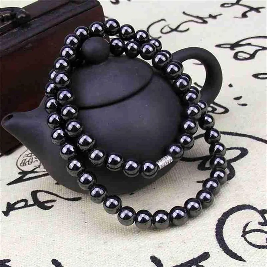 Schwarzes Halsband im Vintage-Stil mit magnetischen Hämatit-Perlen, Energie-Heiltherapie, gesunde Halskette für Männer und Frauen, Perlendurchmesser 6 mm, 8 mm307i