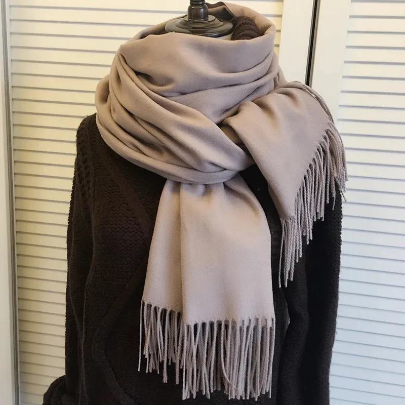 Sjaals Winter Sjaal Effen Dikkere Vrouwen Wol Kasjmier Sjaals Hals Hoofd Warme Hijaabs Pashmina Dame Sjaals En Wraps 231016