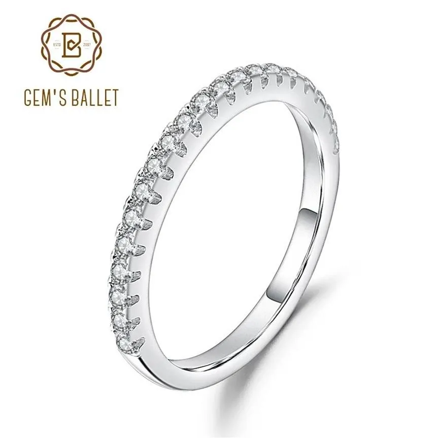 GEM'S BALLET 925 Sterling Silver Half Eternity Wedding Band Ring Real Moissanite Ring For Women Fine Jewelry 1 5mm EF color Y239s