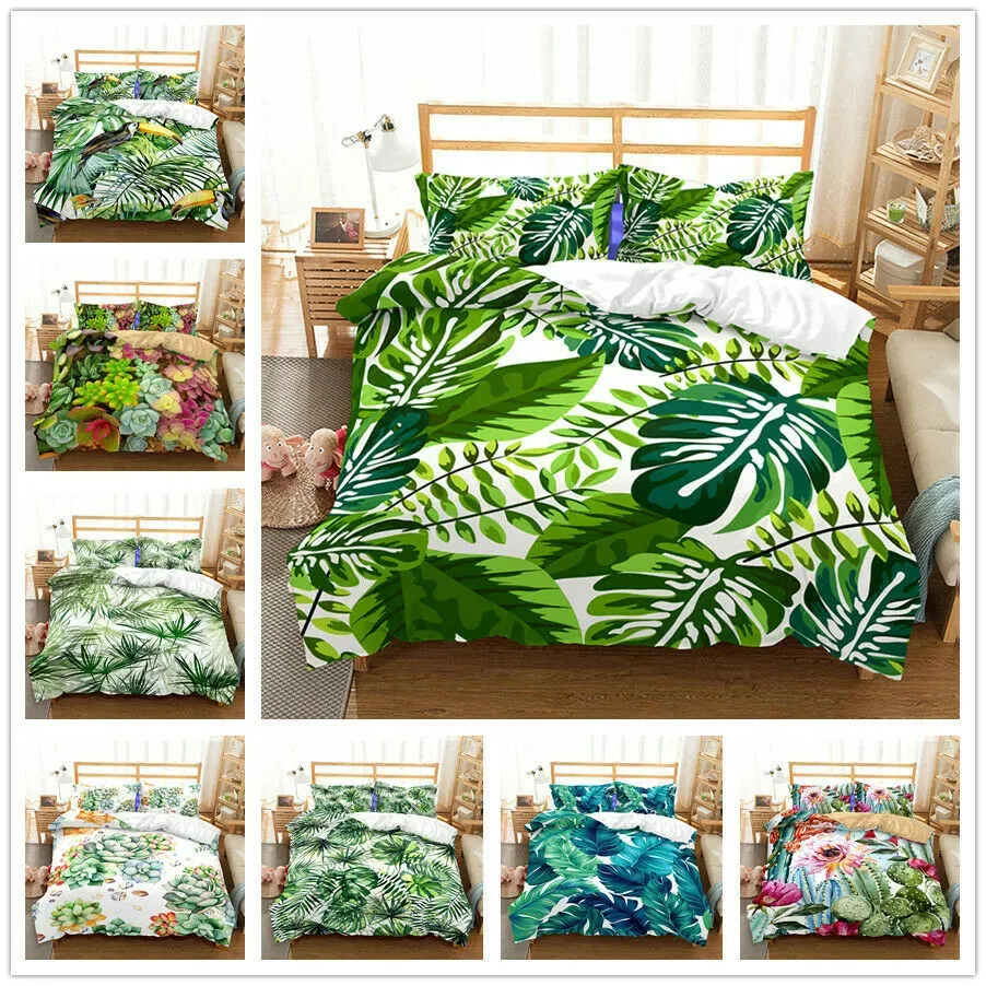 Sängkläder set tropisk täcke täcker queen size regnskog lyx täcker grön växt palm blad compforter kung tvilling 231017