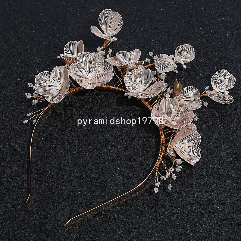 Pérola floral hairband noiva tiaras casamento acessórios de cabelo para mulheres rosa contas douradas headbands marrige jóias de cabelo bijoux