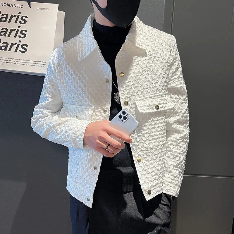 Kurtki męskie marka odzieży męska wiosenna wysokiej jakości swobodne kurtki/mężczyzna Slim Fit biały czarny klapa moda biznesowa Plus size S-3XL 231013