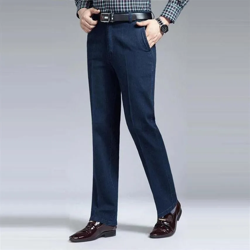 Мужские брюки осень-зима толстые мужские джинсы с высокой талией прямые свободные эластичные деловые повседневные ковбойские джинсовые брюки среднего возраста 2258