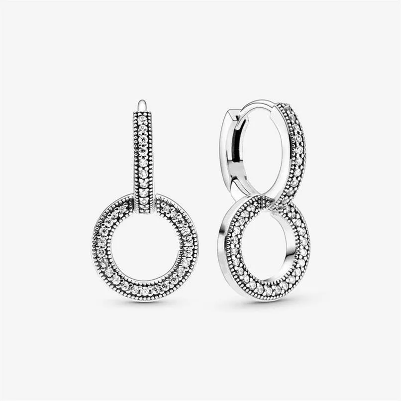Autentisk 100% 925 Sterling Silver Sparkling Double Hoop örhängen mode Bröllopsengagemangsmycken Tillbehör för kvinnor Gift269s