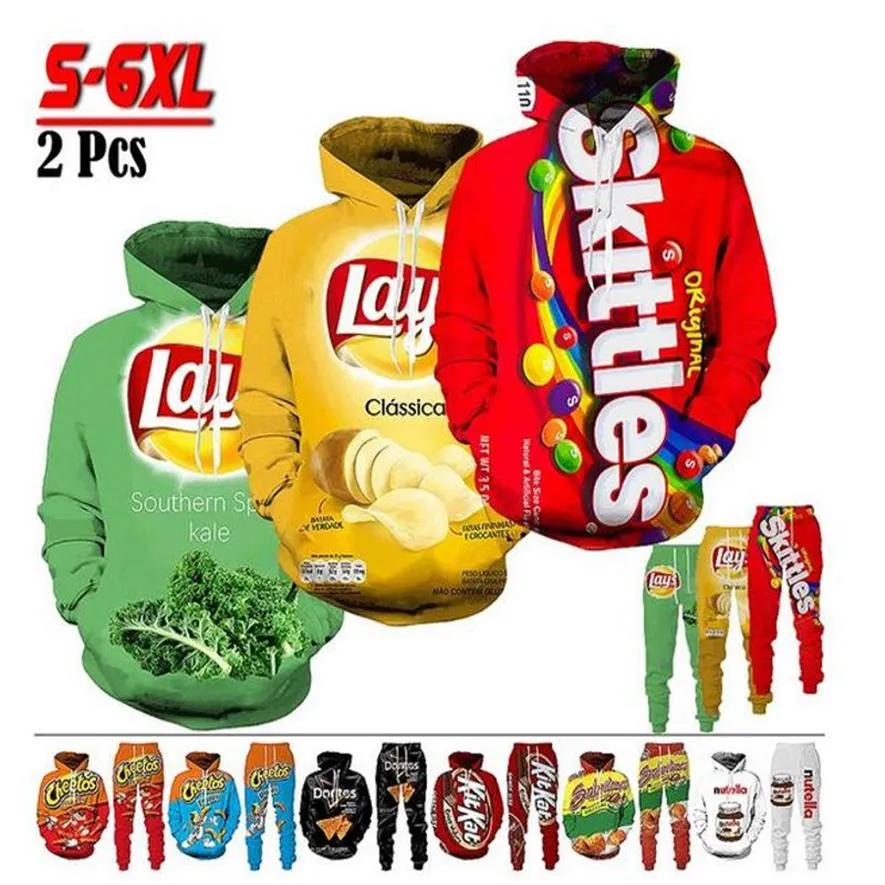 2022 nuovi uomini delle donne snack patatine divertente 3D stampa moda tute pantaloni hip-hop con cappuccio ok062289h