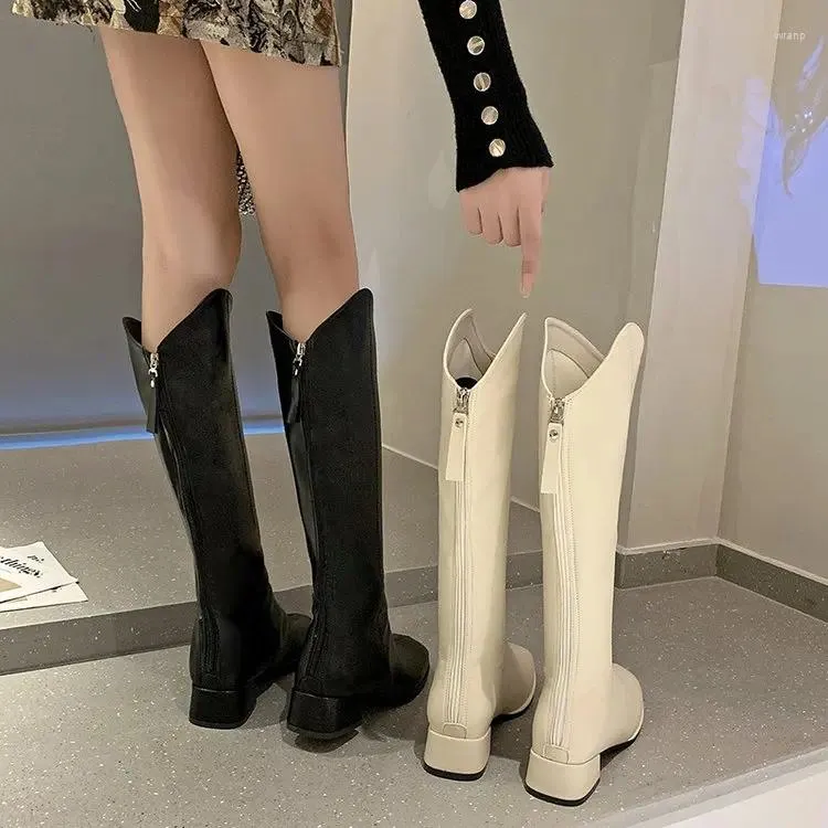 Soft High-heeled Leather Boots 444 But Knee-long Women's Ins Tide 2024 Autumn and Winter British Style Thick Thin High