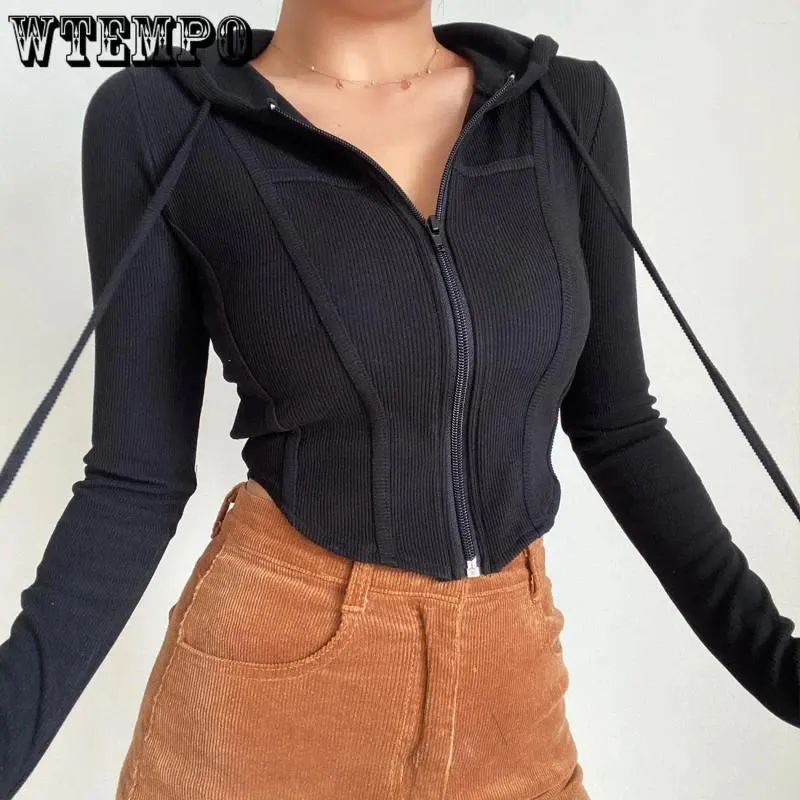 Vestes Femmes WTEMPO Manches longues Sporty Basic Femmes Slim Cordon à capuche Sexy Sweat-shirt Casual Fashion Spring Streetwear