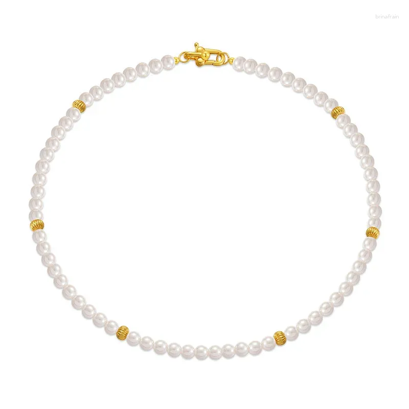 Choker ALLME Elegante 18K echt verguld messing gesimuleerde parel geplooide kralen Strand kralen voor dames groothandel