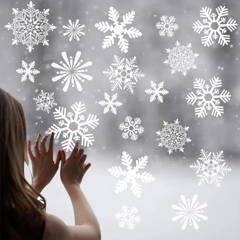 Adesivi murali 1 foglio Decorazione di buon Natale per la casa Adesivo per finestra con fiocco di neve Decalcomanie per la camera dei bambini Anno 2024 231017