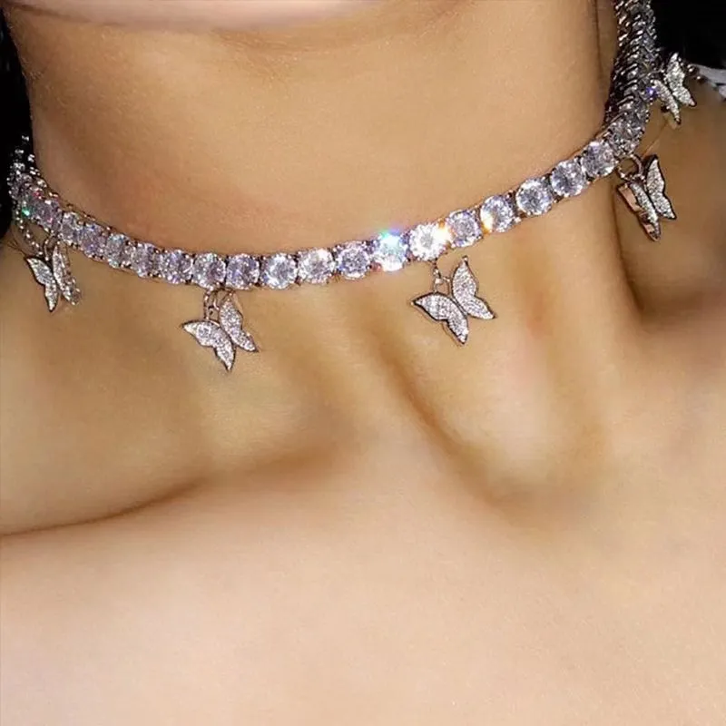 Ice Out Chain Choker Ketting Designer Voor Vrouwen Vlinder Tennis Ketting Volledige Diamond Designer Sieraden Natuurlijke Zirkonium Steen Luxe Sieraden Mode-sieraden