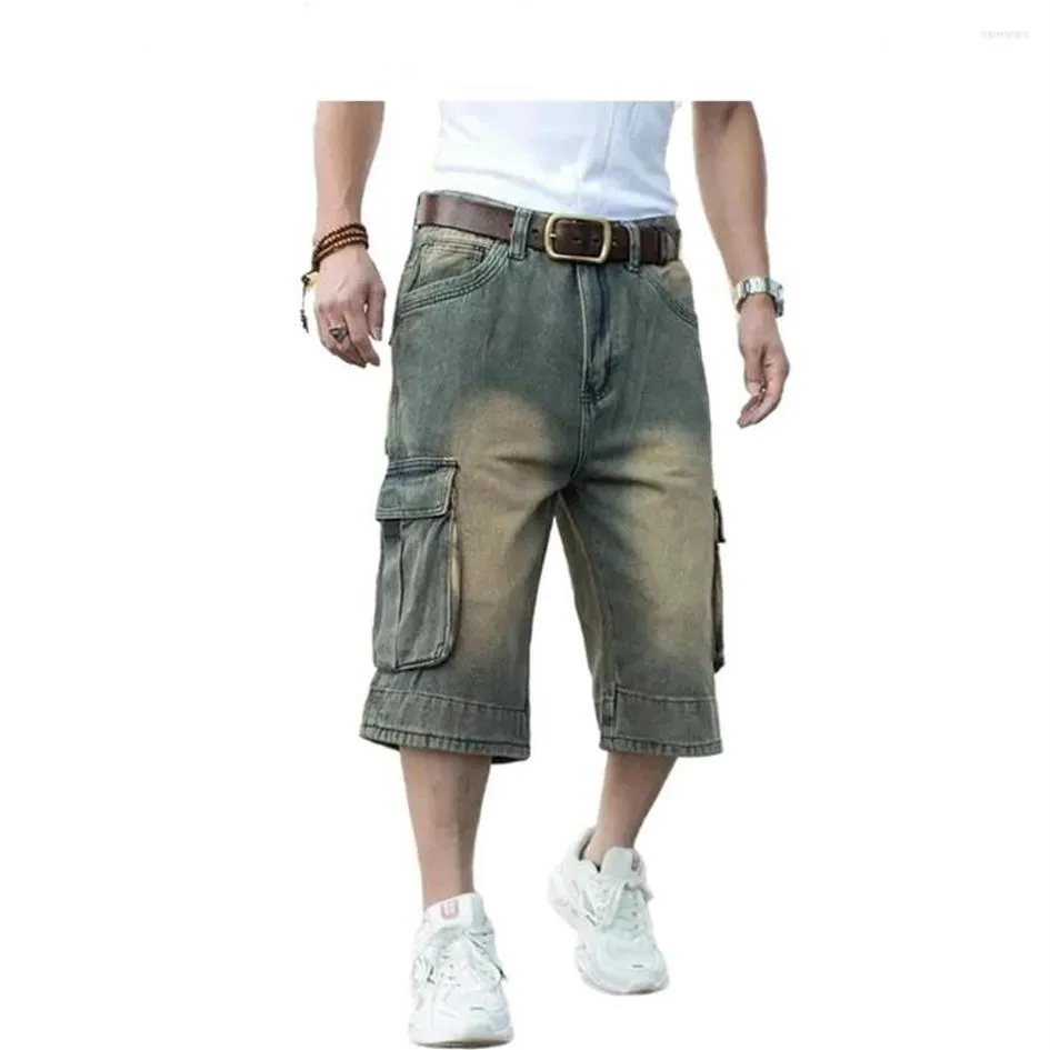 Shorts pour hommes Summer Men Denim Multi-Poche Cargo Baggy Jeans Heavy Duty Lavé Hip-Hop Large Jambe Male225O