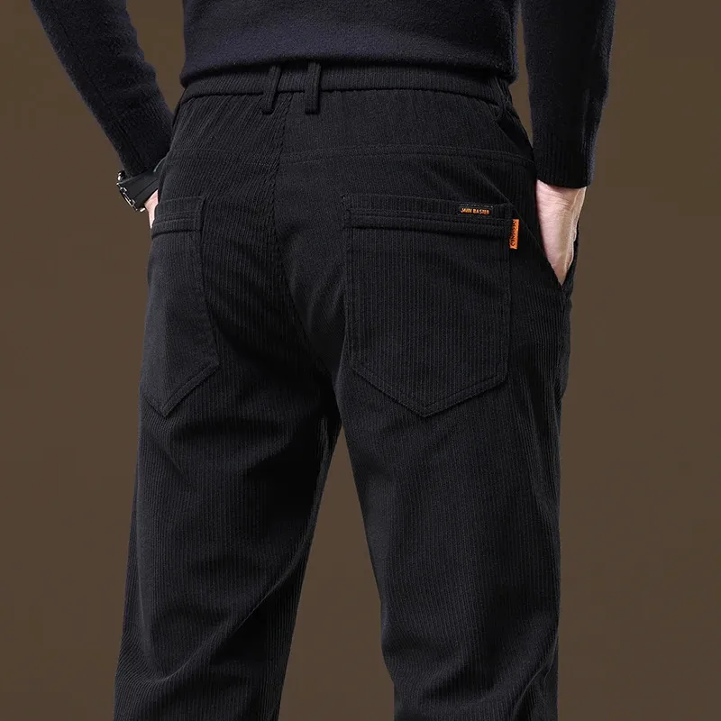 Men's Pants Autumn Winter Men's Thick Warm Corduroy Pants Fashion Slim Casual Trousers Straight Stretch Business Work Pants Male 231017