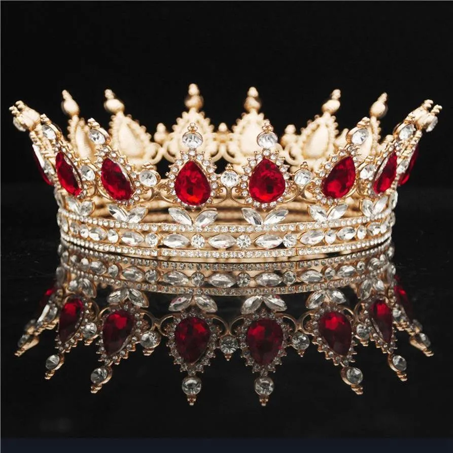 Coroa de cristal redonda diadema rainha cocar metal cores douradas tiaras e coroas baile concurso casamento acessórios de joias de cabelo w0104204a