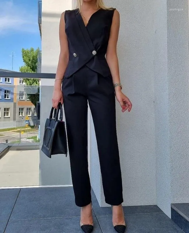 Women's Two Piece Pants Elegant Womens Sets Outfit Sexy Buttoned Vest Top &  Straight Leg Set 2023 Autumn Summer Spring Fashion Casual