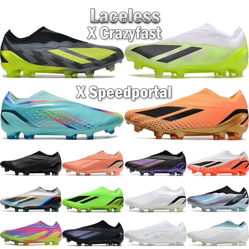 X Speedportal Crazyfast FG Men Soccer Shoes Laceless Designer Cleats Clear Aqua Nightstrike Beyond Fast Pearlized Game Data Solar Green Low Boots Size 39-45