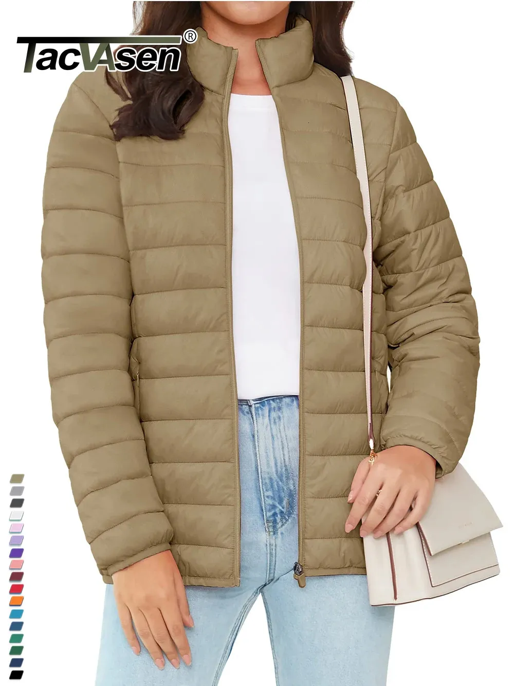 Piumino da donna TACVASEN Piumino con zip intera Piumino invernale leggero trapuntato Cappotti caldi Giacca a vento casual Capispalla oversize da esterno 231017