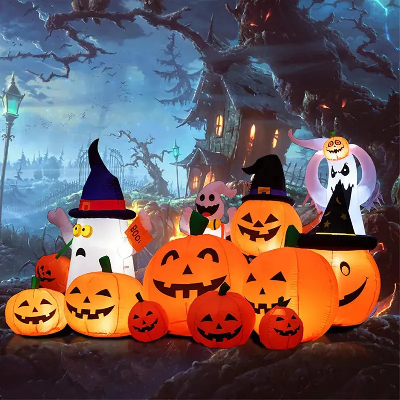 Brinquedos de Halloween 230cm 7pcs Abóbora inflável de Halloween Decoração de jardim ao ar livre Brinquedos explodindo com luzes LED Presente de Natal Decoração de Halloween 231016