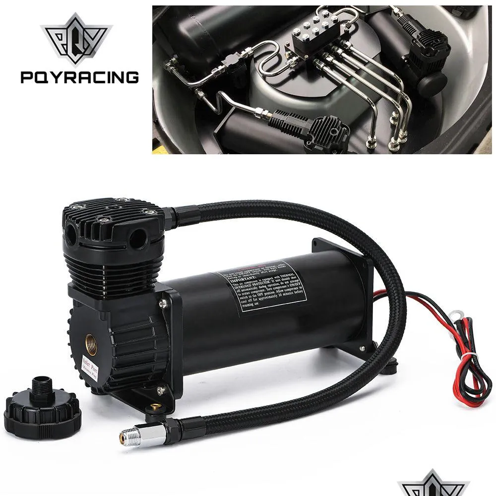 DC 12V 480C MaxPower 200 PSIアウトレット3/8または1/4車エアサスペンションコンプレッサー/ポンプPQY-VAC01ドロップ配信