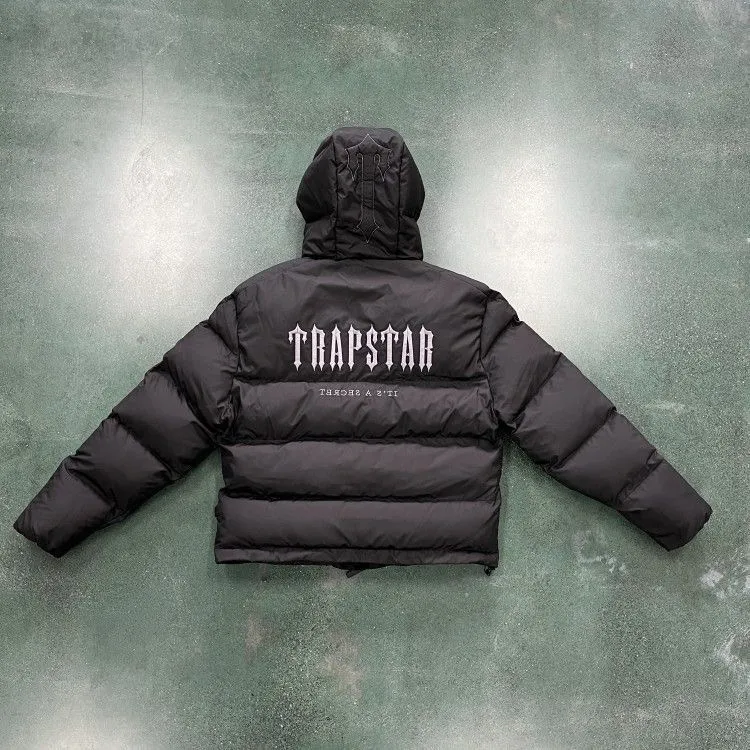 Classic Trapstars Black Down Cotton Jacket med tjock explosiv broderad gaturock 00