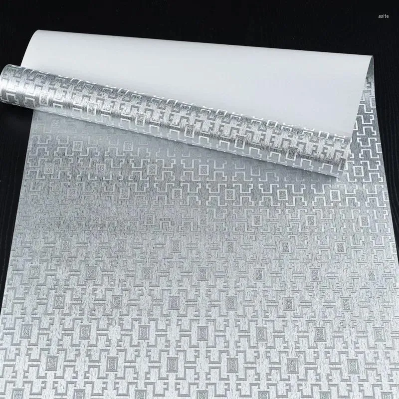 Sfondi Carta da parati in stile cinese classico Modello a griglia geometrica Soggiorno 3d Sala buddista Zen Casa Oro Argento Lamina Flicker Wallpape