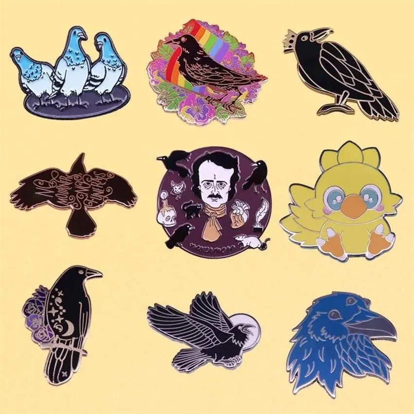 Pins Brooches Funny Crow Enamel Pins Cute Animal Metal Cartoon Brooch Men Women Fashion Jewelry Gifts Anime Movie Novel Backpack 270r
