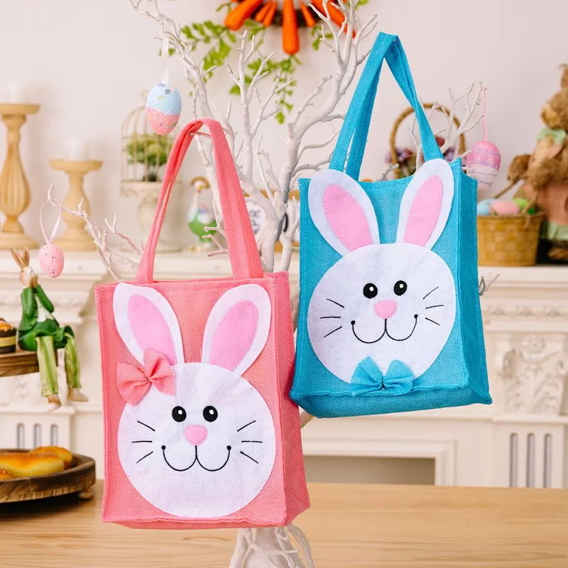 Bolsas de almacenamiento de Pascua, regalos con patrón de conejo, bolsos bordados, bolsas de dulces con asas, bolsas de compras para eventos de primavera para niños Q652