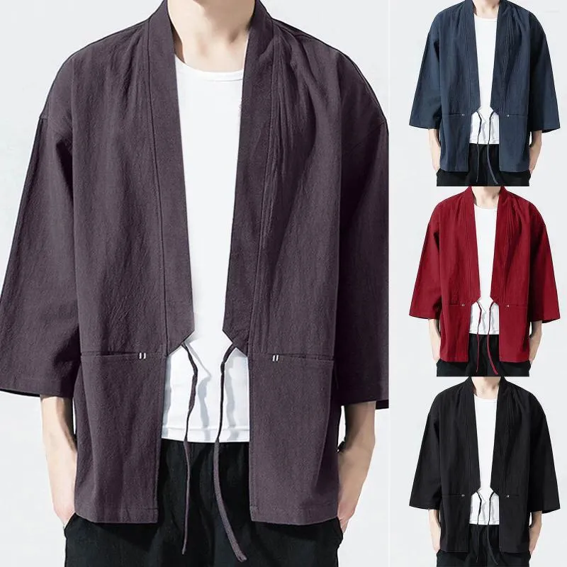 Mäns avslappnade skjortor traditionella bomullslinnor skjorta jackor män kinesiska streetwear coat cardigan japansk kimono garmen