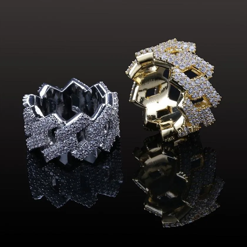 Designer de luxe Glacé Plein Diamant Plaqué Or 18 Carats Hommes Bague Bijoux Hip Hop Jewelry287o