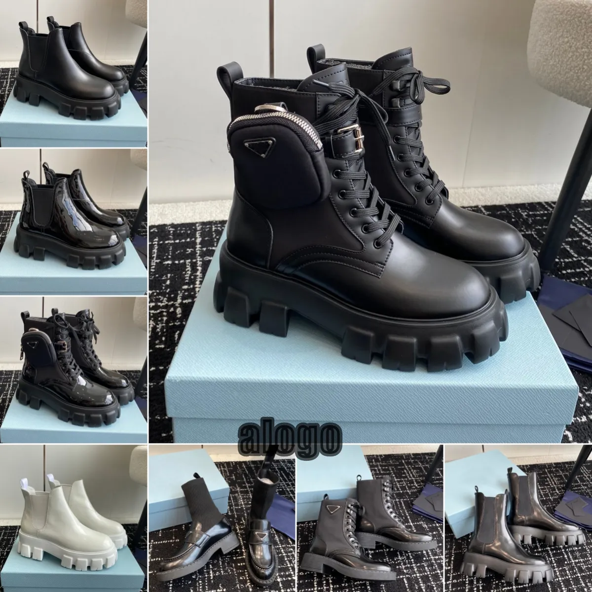 Stiefel Designerstiefel Luxusstiefel Plateau Damenstiefel Martin Motorradstiefel Kalbsleder Schwarz umgekehrtes Dreieck Brandneue Modestiefel