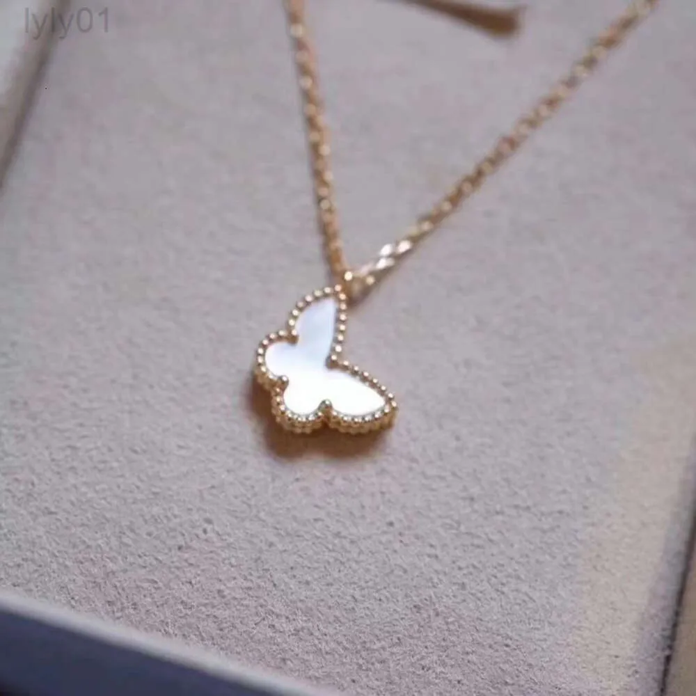 VC Designer Luxury Van Cleaf Fanjia v Gold Thickened 18k Rose Gold Plated Four Leaf Clover Fritillary Butterfly Collarbone Necklace for Girlfriend on Qixi